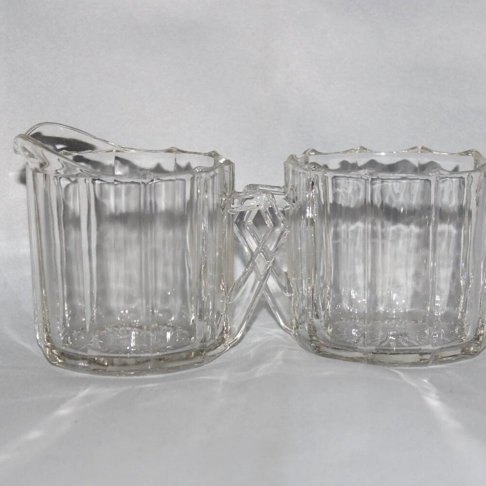 Indiana Glass Paneled Daisy Sugar Bowl & Creamer Set